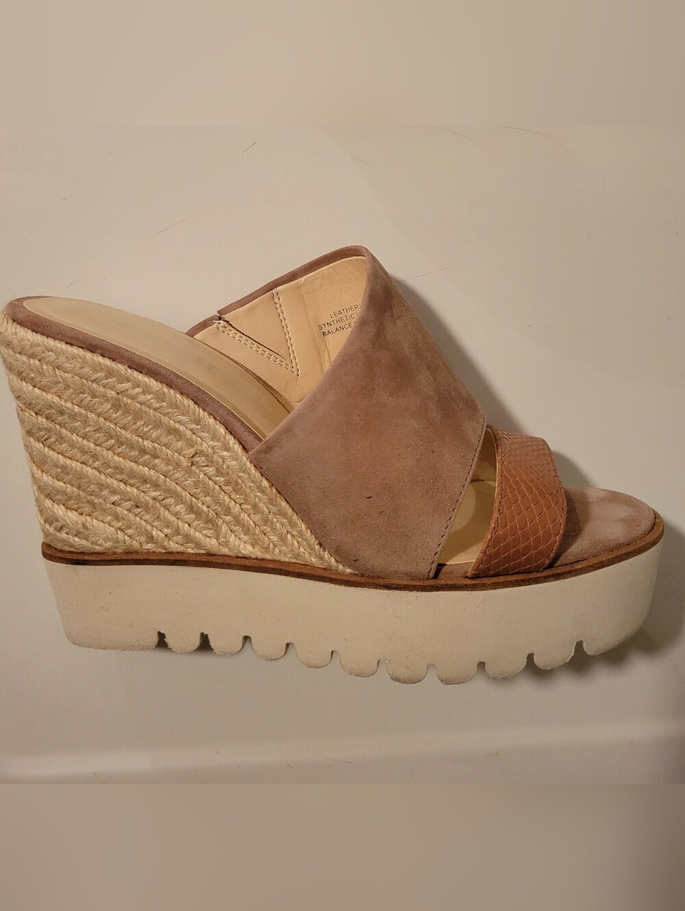 Nine West Taupe Suede & Tan Woven Espadrille Wedge